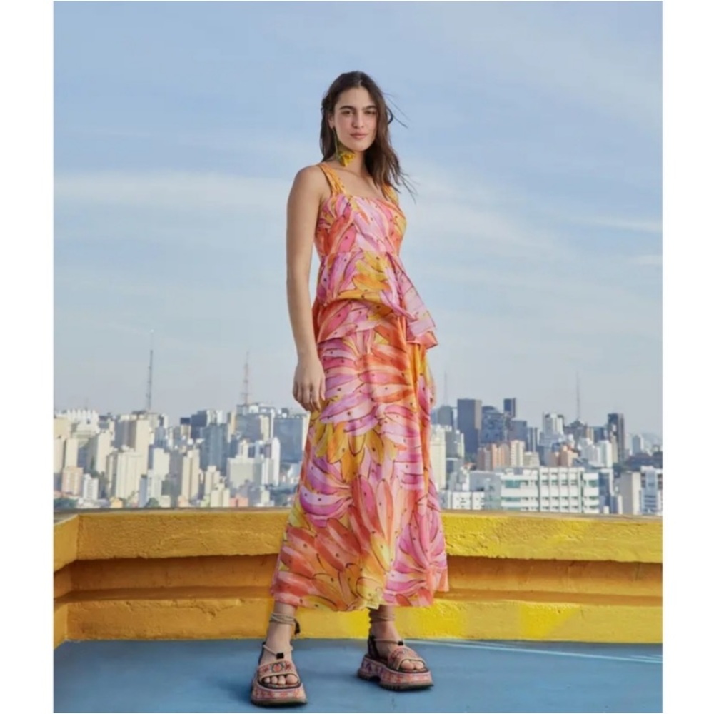 BNWT FARM Rio pink ombre banana cross back maxi dress